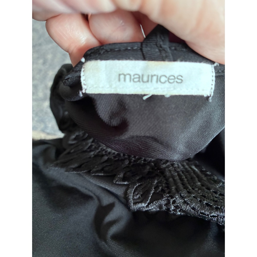 Maurices Black Lace V-Neck Bell Sleeve Strappy Back Peplum Top Boho Goth - Picture 5 of 6